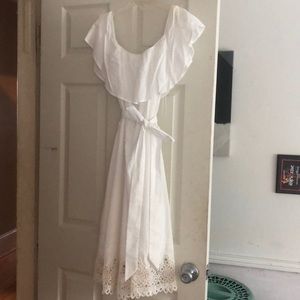 Off the shoulder white dress!